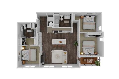 Floor plan for 3 beds, 2 baths, 1245 sqft